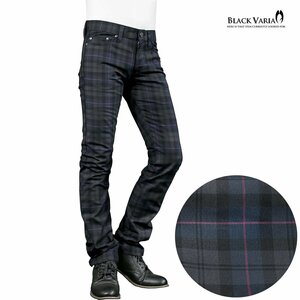 222852-bkwn BlackVaria ロングパンツ タータンチェック ブーツカット ローライズ シューカット メンズ(ブラック黒ネイビー紺) XL32 股上浅