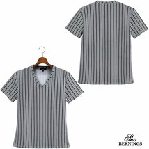 303922-01 Bernings sho Tシャツ Vネック オルタネートストライプ柄 メンズ シンプル 半袖 (ホワイト白ブラック黒) L カットソー トップス_画像4