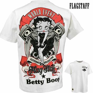 432021-10 FLAG STAFF ベティブープ BettyBoop 刺繍+プリント 半袖Tシャツ クルーネック mens アメカジ Tシャツ メンズ(ホワイト白) XL