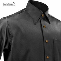 21170-6bk サテンシャツ ラインストーンボタンドレスシャツ パウダーサテン レギュラーカラー パーティー メンズ (ブラック黒・ボタンE) M_画像7