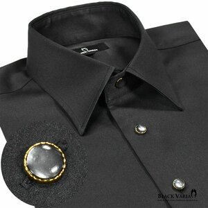21170-5bk サテンシャツ ラインストーンボタンドレスシャツ パウダーサテン レギュラーカラー パーティー メンズ (ブラック黒・ボタンD) L