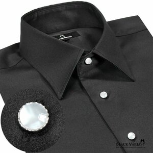 21170-4bk サテンシャツ ラインストーンボタンドレスシャツ パウダーサテン レギュラーカラー パーティー メンズ (ブラック黒・ボタンC) XL