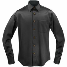 21170-6bk サテンシャツ ラインストーンボタンドレスシャツ パウダーサテン レギュラーカラー パーティー メンズ (ブラック黒・ボタンE) M_画像8
