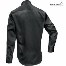 21170-6bk サテンシャツ ラインストーンボタンドレスシャツ パウダーサテン レギュラーカラー パーティー メンズ (ブラック黒・ボタンE) M_画像3