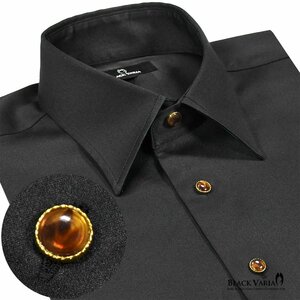 21170-6bk サテンシャツ ラインストーンボタンドレスシャツ パウダーサテン レギュラーカラー パーティー メンズ (ブラック黒・ボタンE) XL