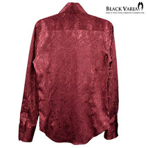 191254-winS BLACK VARIA ジャガード薔薇花柄 スキッパー スワロフスキーBD ドレスシャツ スリム メンズ(ブラックダイヤ釦・ワイン赤) XL_画像5