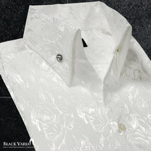 191254-wh BLACK VARIA 薔薇 花柄 スキッパー ジャガード ボタンダウン ドレスシャツ スリム 無地 メンズ(ホワイト白) L パーティー 総柄_画像1