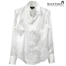 191254-wh BLACK VARIA 薔薇 花柄 スキッパー ジャガード ボタンダウン ドレスシャツ スリム 無地 メンズ(ホワイト白) L パーティー 総柄_画像4