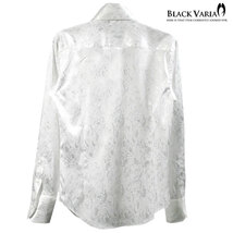 191254-wh BLACK VARIA 薔薇 花柄 スキッパー ジャガード ボタンダウン ドレスシャツ スリム 無地 メンズ(ホワイト白) XL パーティー 総_画像5