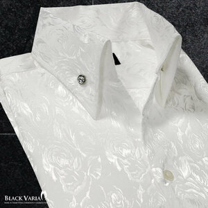 191254-wh BLACK VARIA 薔薇 花柄 スキッパー ジャガード ボタンダウン ドレスシャツ スリム 無地 メンズ(ホワイト白) XL パーティー 総