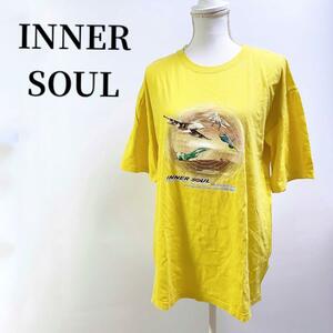 INNER SOULインナーソールジェット機プリントTシャツ黄色メンズ半袖