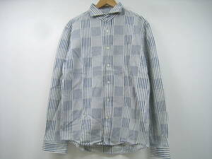 SCROLL スクロール チェックシャツ 長袖 青×白 ブルー ホワイト サイズL