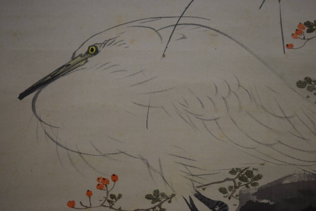 [Authentic] / Naoki Fukada / White Heron / Silk mounting / Hotei-ya hanging scroll HG-95, Painting, Japanese painting, Flowers and Birds, Wildlife