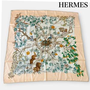HERMES(エルメス)/AU COEUR DES BOIS 森の中で 鳥 ベージュ　カレ90 Vintage
