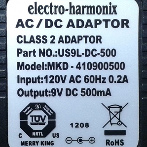 electro-harmonix ACアダプター US9L-DC-500 MKD-410900500 送料410円 DC9V 500mA プラグ直径5.5mm 中古 エレクトロハーモニクス エレハモの画像2