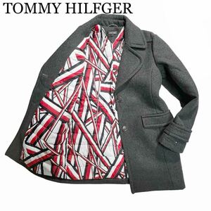 極美品！TOMMY HILFIGER トミーヒルフィガー チェスターコート/ジャケット メルトン　中綿　裏地、総柄ボタン刻印　レディース S程