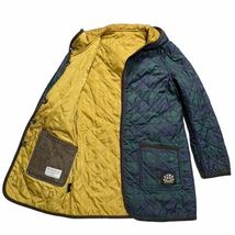 HERRINGBONE CLUB/ブラックウォッチ/ヘリンボーンクラブ/部分ハリスツイードHarris Tweed/フード付/キルティングコート　リバーシブル/L_画像1