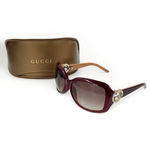 埼♪ GUCCI グッチ サングラス バンブーモチーフロゴ GG ラインストーン レッド×ブラウン GG3068 /F/S 6016 105 外箱・ケース付き ♪1806