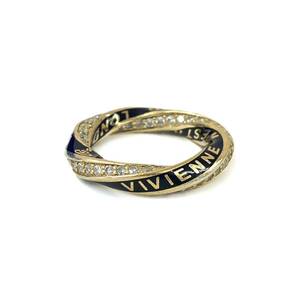 埼P♪ Vivienne Westwood ヴィヴィアンウエスト リング ラインストーン ブラック×ゴールドカラー SV925 約13号 指輪 ♪1820