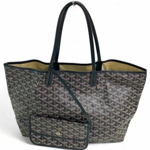 埼P♪ GOYARD ゴヤール St Louis サンルイPM ポーチ付 ブラック ユーディング キャンバス レディース トートバッグ 定番 総柄 肩掛け♪1829