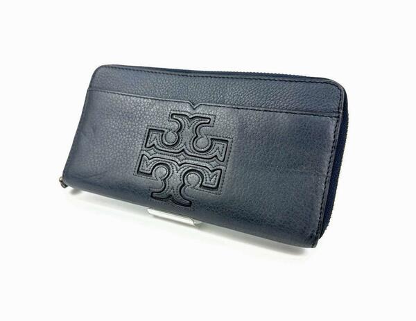 トリーバーチ TORY BURCH 長財布 ネイビー レザー ウォレット 32172 403 longwallet purs ラウンドジップ 金具ゴールド メンズ レディース