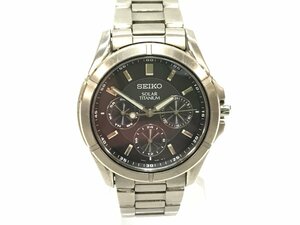 SEIKO セイコー V14J-0AE0 ソーラー チタニウム 黒文字盤 メンズ腕時計 稼働品 Y01-04-A★