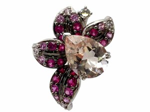 モルガナイト サファイア ダイヤモンドトップ 750(WG)5.9g ソーティング付き　Jewelry Morganite3.13ct Sapphire1.09ct Dia0.07ct Top