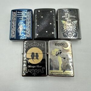 R108 まとめ ◎ Zippo ジッポー オイルライター 5点まとめセット バタフライ フクロウ ブルー 喫煙具 喫煙グッズ 箱付き 5点火花あり ①