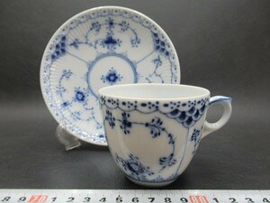 D0057 ロイヤルコペンハーゲン ブルーフルーテッド ハーフレース コーヒー カップ＆ソーサー ROYAL COPENHAGEN