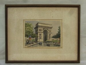 E0451 Pikoサイン 「Paris-Arc de Triomphe」 水彩 F0変 額装