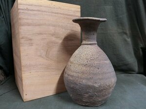 A0909 時代物 古瀬戸 猿投 灰かぶり 陶製 花瓶 約17cm高