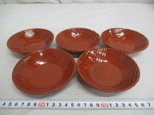 M0605 根来塗 小鉢 5客 菓子器 盛器 茶托 漆器