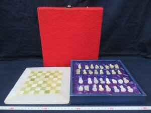 P0576 オニキス 石製 チェスセット チェス駒 チェスボード 共箱