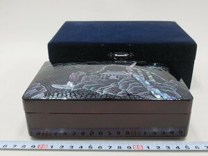 D0376 韓国漆器 螺鈿細工 山水風景図 宝石箱 ジュエリーボックス