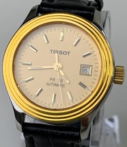 【1円出品】F0332 TISSOT ティソ PR50 J144/244K 自動巻き ゴールドカラー 革ベルト 腕時計 3針 デイト 現状稼働品_画像2