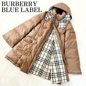 1円〜【美品/希少】BURBERRY BLUE LABEL　バーバリーブルーレーベル　ダウンジャケット　ノバチェック　キャメル　40　Lサイズ