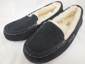 UGG ANSLEY アグ アンスレー モカシン レディース ブラック US7/24㎝ ムートン ボア スリッポン 中古 