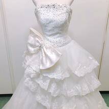 88【中古】Wedding Dress COLOR DRESS ウェディングドレス カラードレス FB065 オフホワイト 13-15TT リボンモチーフ ビジュー 現状品 _画像3