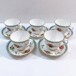 312☆未使用☆ Spode スポード カップ&ソーサー 5客セット イギリス製 Y8403-L フルーツ 花柄 金縁 金彩 西洋食器 洋食器 現状品