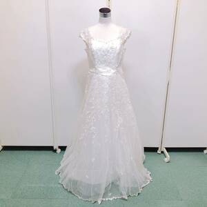 129【中古】Wedding Dress COLOR DRESS ウェディングドレス カラードレス FX582 オフホワイト 13T〜 フラワモチーフ 刺繍 レース 現状品