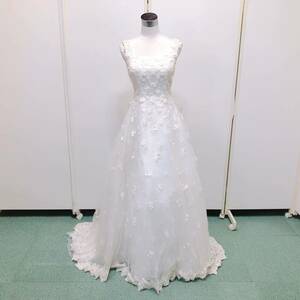 131【中古】Wedding Dress COLOR DRESS ウェディングドレス カラードレス FV876 オフホワイト 7 フラワーモチーフ 刺繍 レース 現状品