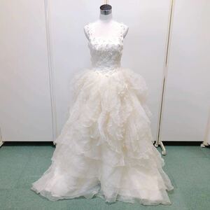 136【中古】Wedding Dress COLOR DRESS ウェディングドレス カラードレス FX950 アイボリー 7TR フラワーモチーフ レース 花びら 現状品 