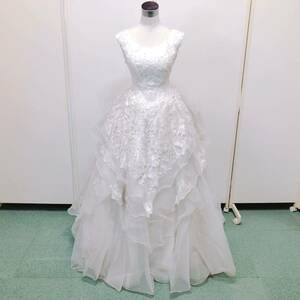 151【中古】COLOR DRESS ウェディングドレス カラードレス F552 オフホワイト 11TT フラワーモチーフ 刺繍 レース 現状品