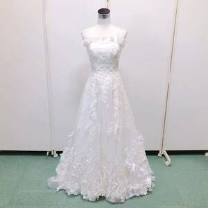 157【中古】COLOR DRESS ウェディングドレス カラードレス FX440 ホワイト 7T〜 フラワーモチーフ フリル 刺繍 レース 現状品 