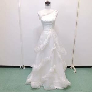 162【中古】Wedding Dress COLOR DRESS ウェディングドレス カラードレス FM111 オフホワイト 9 フラワーモチーフ 刺繍 レース 現状品