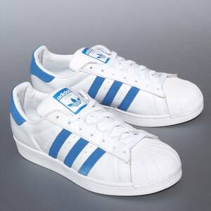 美品!! 28cm 19年製 限定 adidas SUPERSTAR スーパースター 白ｘ青 天然皮革 レザー