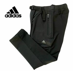 ◆533新品【メンズL】黒 ゴルフに最適 定価10659円 厚手 アディダス adidas スポーツウェア テック 起毛ツイル パンツ 防寒 保温 ベルト付