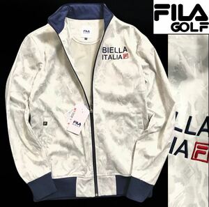 ◆529新品 【メンズLL】白 迷彩 総柄 FILA GOLF フィラ ゴルフ ストレッチ 3層ボンディング ブルゾン フルジップ ジャケット 裏地フリース