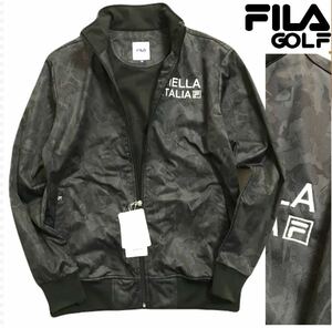 ◆525新品 【メンズL】黒 迷彩 総柄 FILA GOLF フィラ ゴルフ ストレッチ 3層ボンディング ブルゾン フルジップ ジャケット 裏地フリース