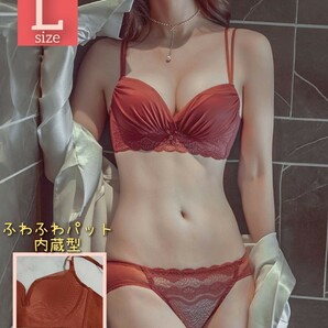 【商品番号10】 ふわふわパット内蔵　楽ブラ　盛りブラ　テラコッタL　盛れるノンワイヤー　ブラジャーショーツセット 下着